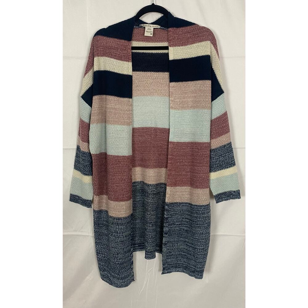 American Rag Striped Knit Open Front Cardigan Boho Cottage Cozy Sweater Medium